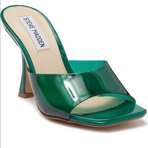 Steve Madden Syl Green Clear Slip On Heels sz 5.5